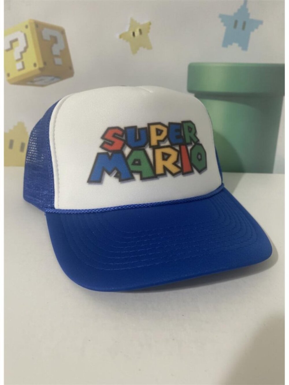 Retro Super Mario Trucker Hat Vintage Gaming Nintendo Foam Snapback Blue Cap 80s
